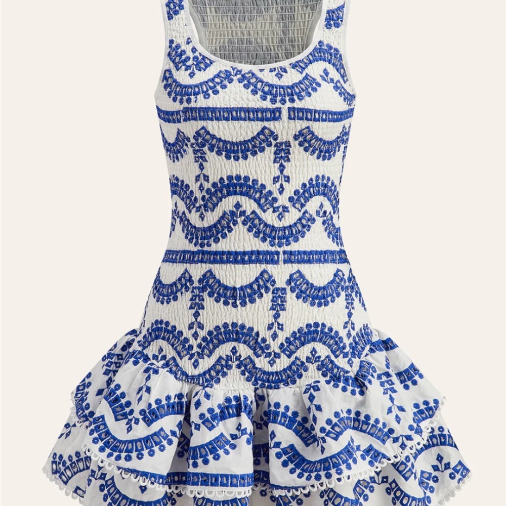NWT Commense embroidered ruffled sleeveless dress Blue and White - XS - $108
